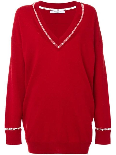 Shop Givenchy V-neck Sweater With Pearl Trim