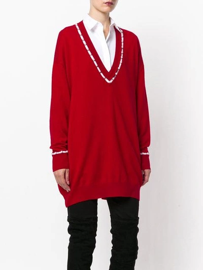 Shop Givenchy V-neck Sweater With Pearl Trim