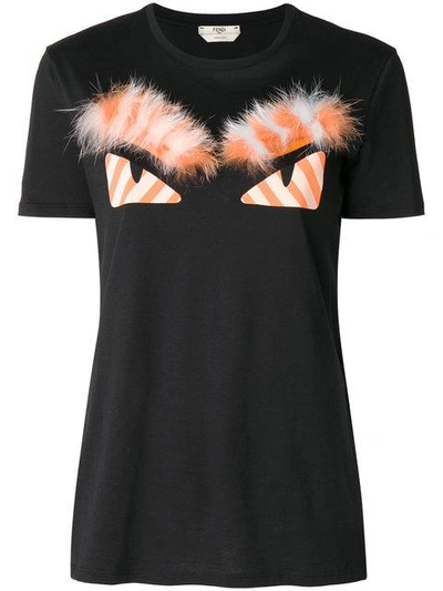 Fendi Black & Orange Fur 'bag Bugs' T-shirt