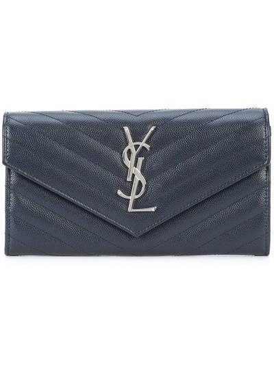 Shop Saint Laurent Large Monogram Flap Wallet In Black
