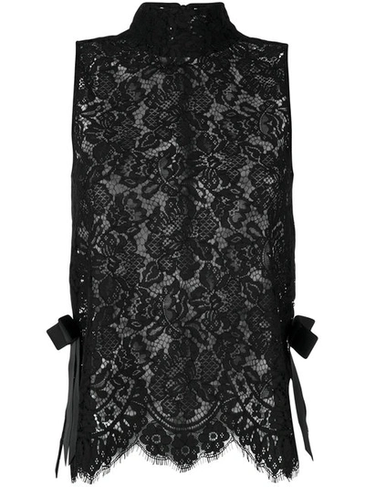 Ganni Duval Sleeveless Floral Lace-embroidered Top In Black