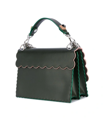 Shop Fendi Dark Green Embellished Kan I Shoulder Bag