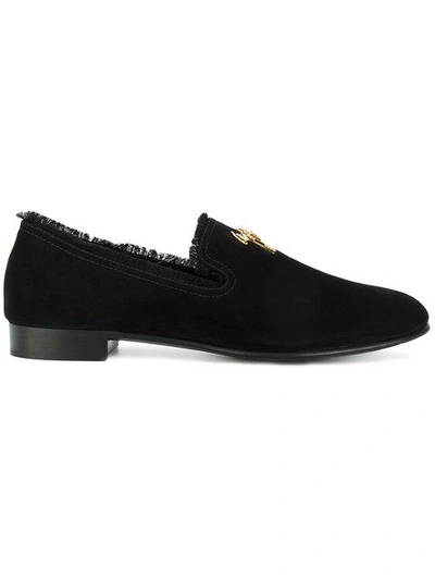 Shop Giuseppe Zanotti Design Signature Frayed Slippers - Black