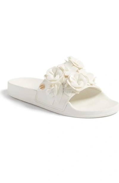 Tory Burch Blossom Floral Applique Slides In White | ModeSens