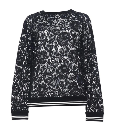 Shop Valentino Black & White Lace Sweatshirt In Black/white