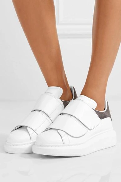 Shop Alexander Mcqueen Suede-trimmed Leather Exaggerated-sole Sneakers In White