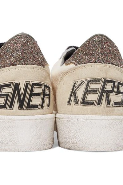 Shop Golden Goose Super Star Glittered Distressed Leather And Suede Sneakers