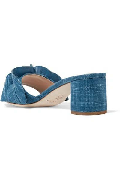 Shop Loeffler Randall Vera Ruffle-trimmed Denim Sandals In Mid Denim