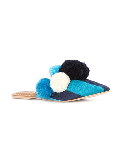 Shop Figue Striped Iris Pom Pom Slides