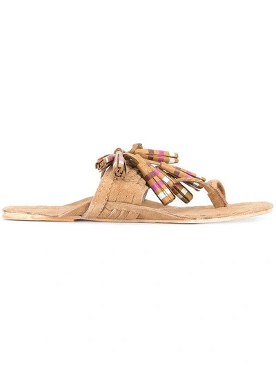 Shop Figue Striped Tassel Scaramouche Sandals