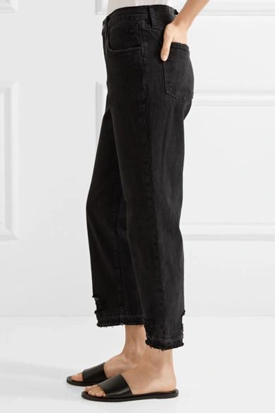 Shop J Brand Ivy Cropped Distressed High-rise Straight-leg Jeans In Black