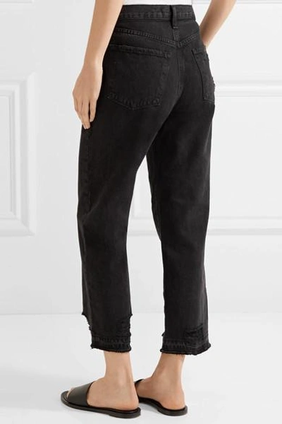Shop J Brand Ivy Cropped Distressed High-rise Straight-leg Jeans In Black