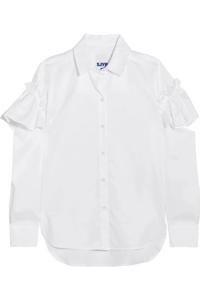 Shop Sjyp Cutout Ruffled Cotton-poplin Shirt