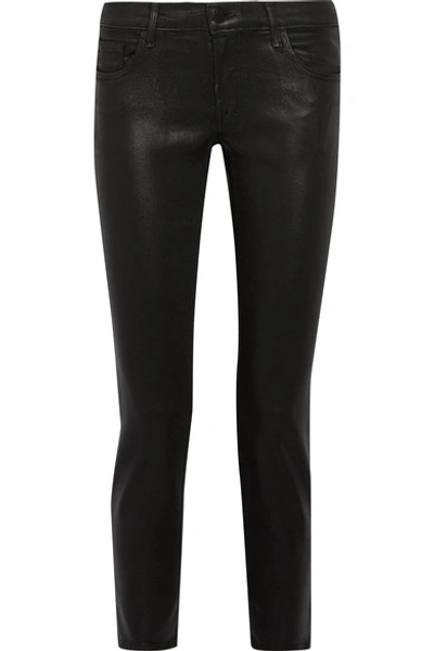 J Brand Hipster Coated Low-rise Skinny Jeans In Black