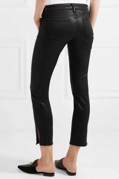 Shop J Brand Hipster Coated Low-rise Skinny Jeans In Black