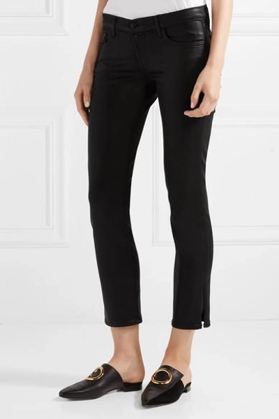Shop J Brand Hipster Coated Low-rise Skinny Jeans In Black