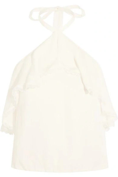 Shop Alice And Olivia Monet Lace-trimmed Ruffled Silk-chiffon Top In Cream