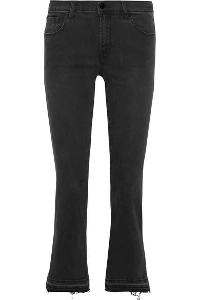 Shop J Brand Selena Cropped Mid-rise Flared Jeans In Black