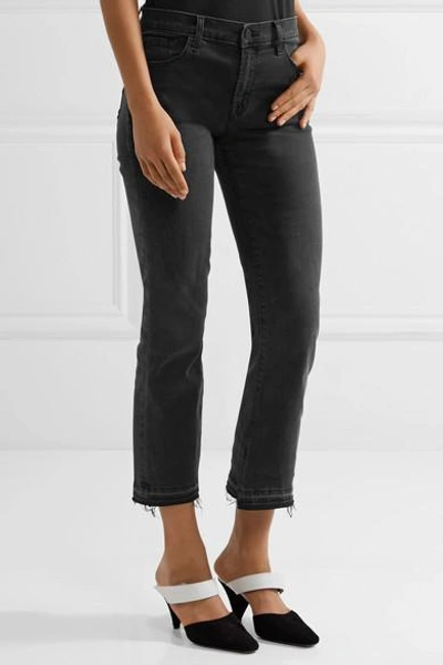 Shop J Brand Selena Cropped Mid-rise Flared Jeans In Black