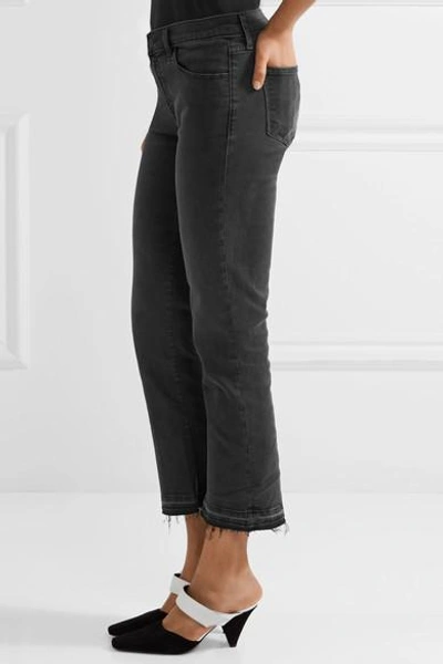 Shop J Brand Selena Cropped Mid-rise Flared Jeans In Black