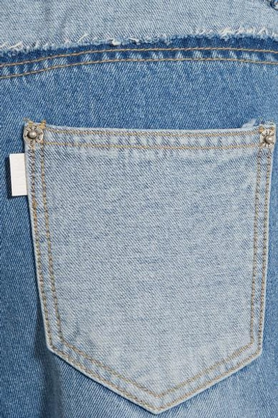 Shop Sjyp Cropped Distressed Mid-rise Flared Jeans In Blue