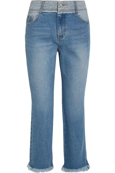 Shop Sjyp Cropped Distressed Mid-rise Flared Jeans In Blue
