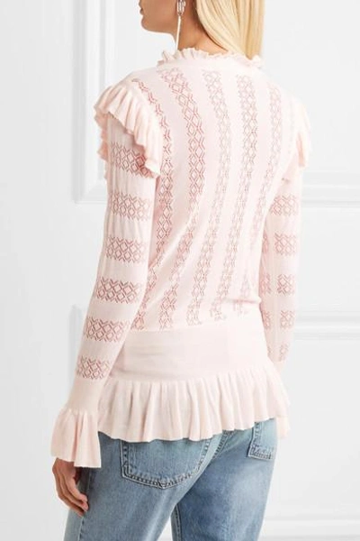 Shop Temperley London Cypre Ruffled Pointelle-knit Sweater