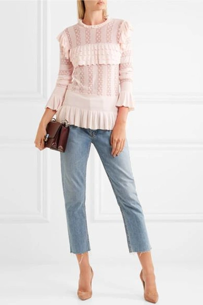 Shop Temperley London Cypre Ruffled Pointelle-knit Sweater