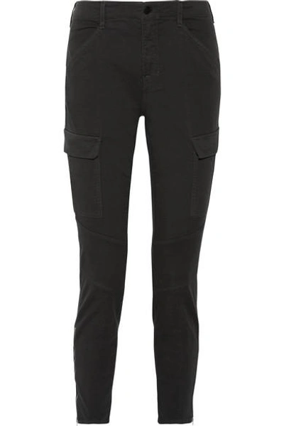 Shop J Brand Houlihan Cropped Cotton-blend Twill Skinny Pants In Charcoal