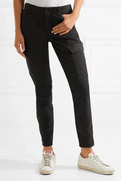 Shop J Brand Houlihan Cropped Cotton-blend Twill Skinny Pants In Charcoal