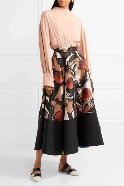 Shop Roksanda Fringed Appliquéd Silk-blend Midi Skirt
