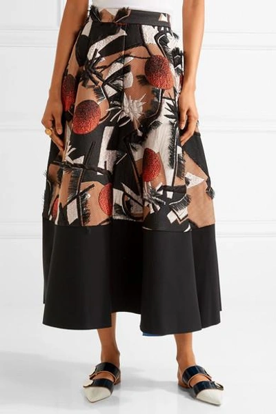 Shop Roksanda Fringed Appliquéd Silk-blend Midi Skirt