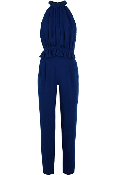 Emilia Wickstead Everette Halterneck Wool-crepe Jumpsuit In Admiral-blue
