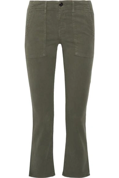Shop The Great The Army Nerd Cropped Stretch-twill Skinny Pants In Army Green