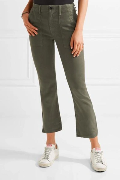 Shop The Great The Army Nerd Cropped Stretch-twill Skinny Pants In Army Green