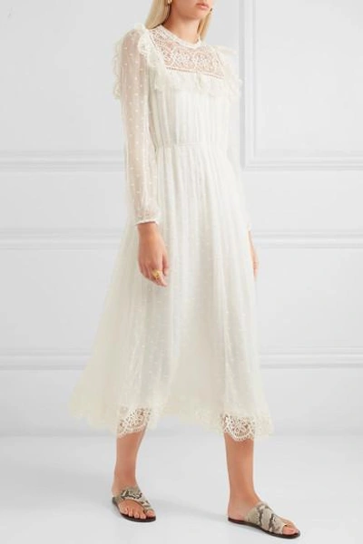 Shop Zimmermann Meridian Circle Lace-paneled Swiss-dot Silk-crepon Midi Dress In Ivory