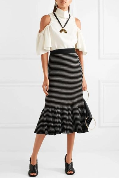 Shop Sonia Rykiel Metallic Striped Cotton-blend Midi Skirt In Black