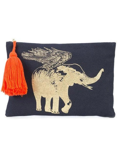 Figue Flying Elephant-print Cotton Pouch In Navy