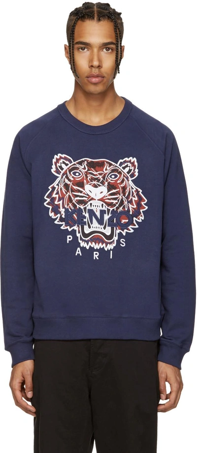 Shop Kenzo Navy Tiger Sweatshirt In 78 Ink