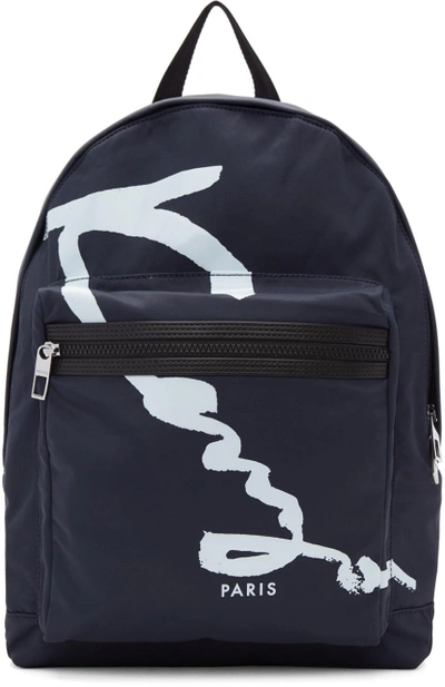 Shop Kenzo Navy Signature Logo Backpack