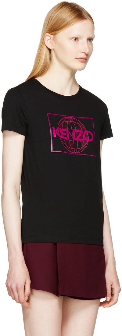 Shop Kenzo Black Logo World T-shirt In 99 Black/pink