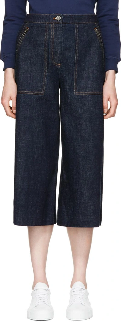 Shop Kenzo Blue Cropped Wide-leg Jeans In 78 Ink