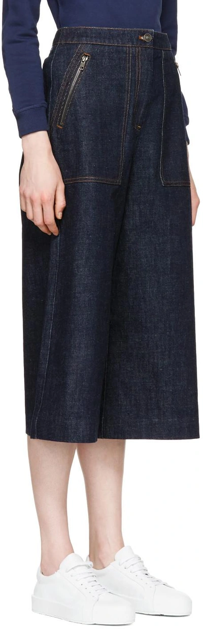 Shop Kenzo Blue Cropped Wide-leg Jeans In 78 Ink