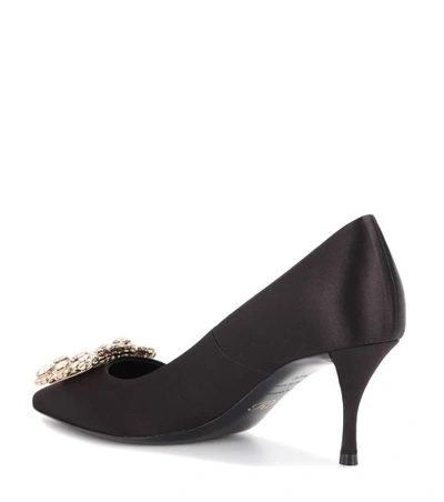 Shop Roger Vivier Embellished Satin Pumps In Black