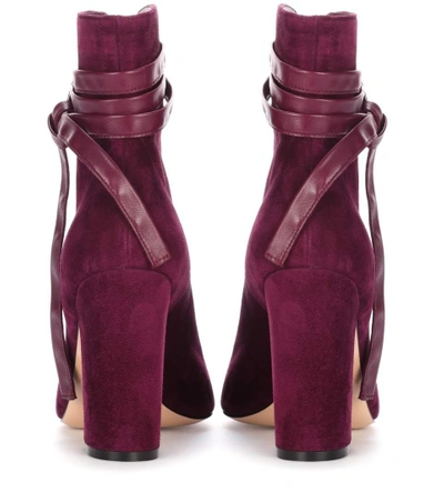 Shop Gianvito Rossi Brooklyn Open-toe Suede Ankle Boots In Purple