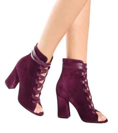 Shop Gianvito Rossi Brooklyn Open-toe Suede Ankle Boots In Purple