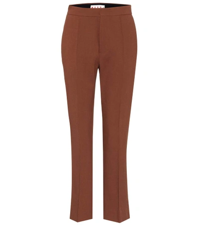 Marni Cropped Wool Trousers In Brown