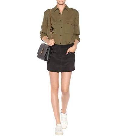 Shop Saint Laurent Suede Mini Skirt In Black