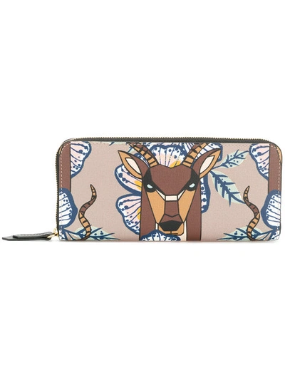 Furla Gioia Zip Around Printed Extra Large Leather Wallet In Multicolor/gold