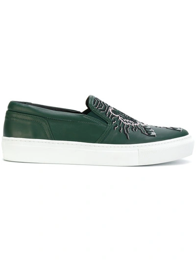 Kenzo 20mm Geo Tiger Leather Slip-on Sneakers In Green